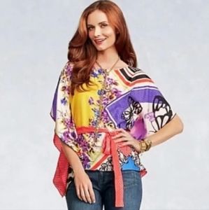 Cabi 345 Womens Artist Silk Butterfly Floral Tie Waist Kimono Shirt Size Medium.